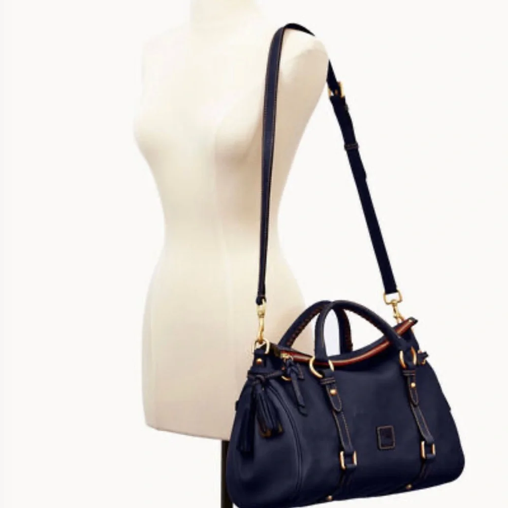 Dooney & Bourke NAVY Florentine Tasseled Pebbled Leather Satchel EUC - Picture 6 of 12